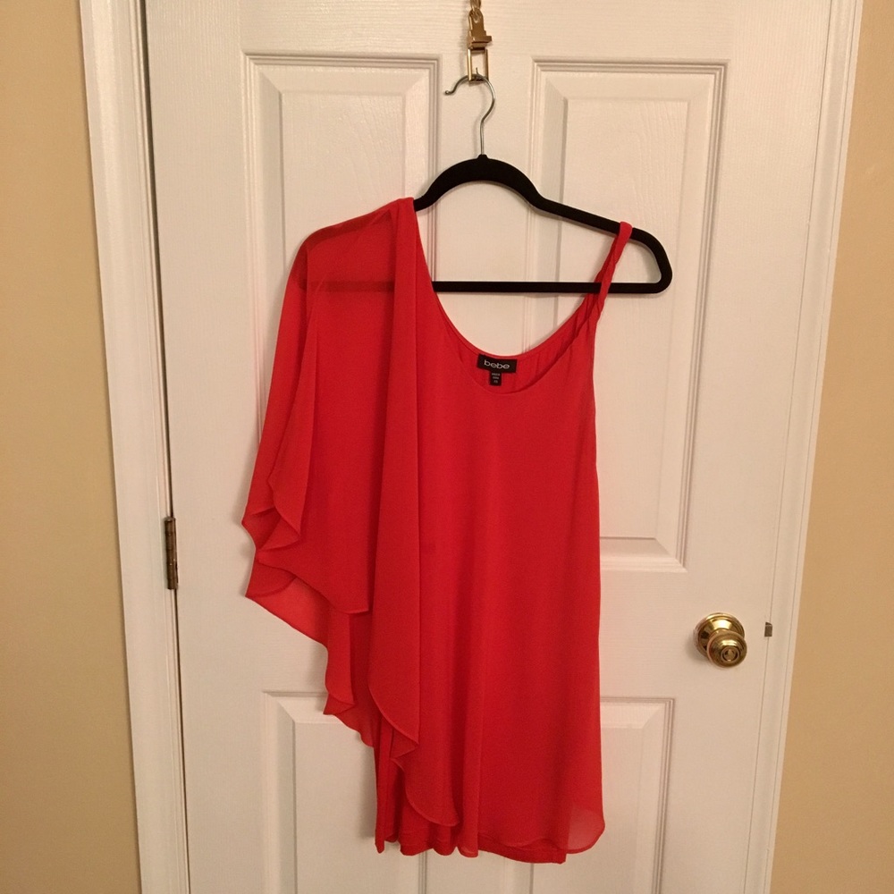 One shoulder red Bebe dress