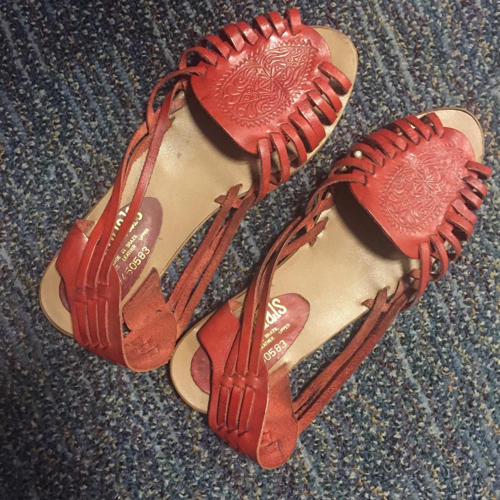 Huaraches sandals red floral design 8.5-9