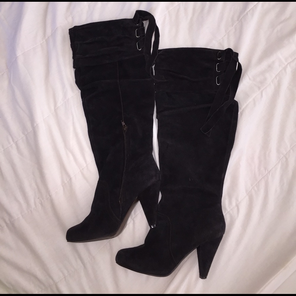 Suede-like brown knee high boots