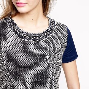 JCrew navy and cream tweed-front tee