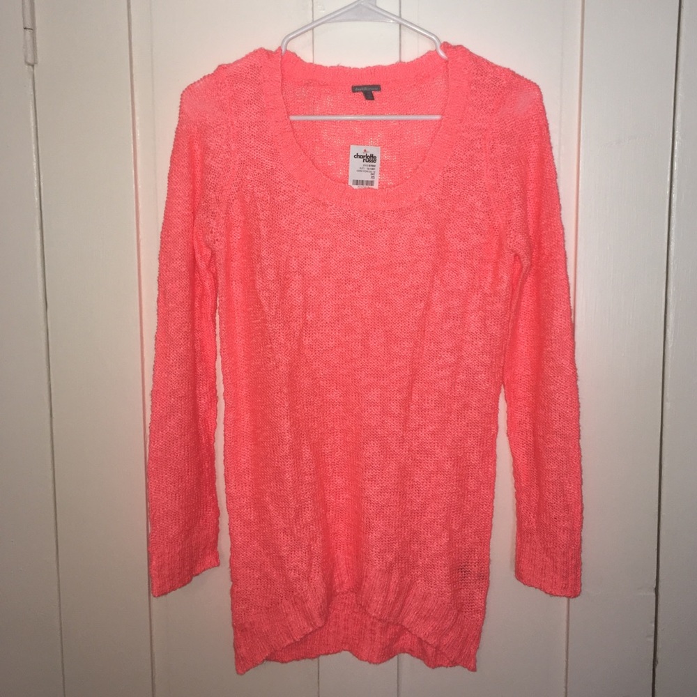 Charlotte Russe Neon Coral High Low Tunic Sweater