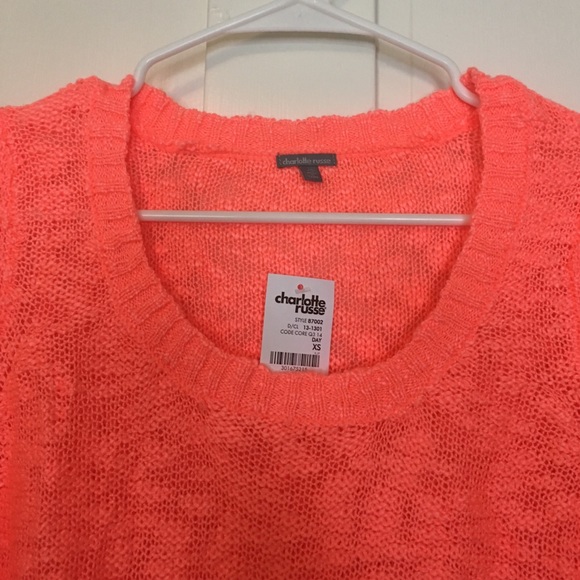 Charlotte Russe Neon Coral High Low Tunic Sweater - Picture 2 of 7