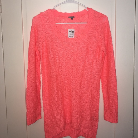 Charlotte Russe Neon Coral High Low Tunic Sweater - Picture 7 of 7