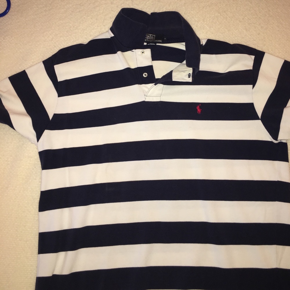 XL Navy and White striped polo