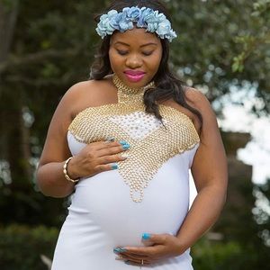 White beaded design maternity dress