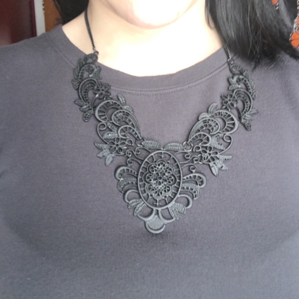Black damask statement necklace