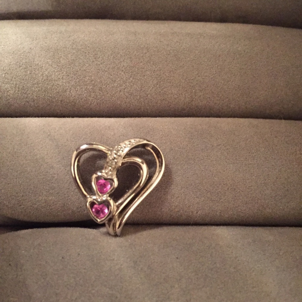 Pink & Silver Heart Pendant for Necklace