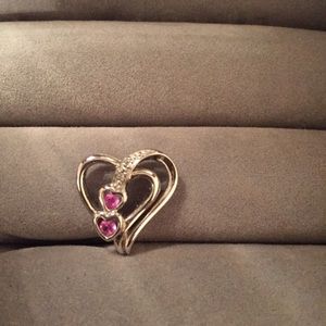 Pink & Silver Heart Pendant for Necklace