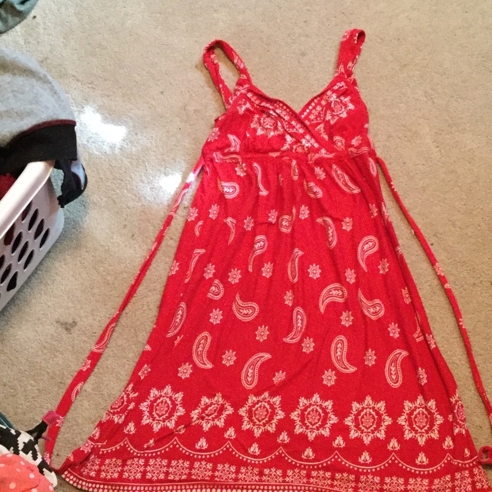 Red bandanna print sun dress