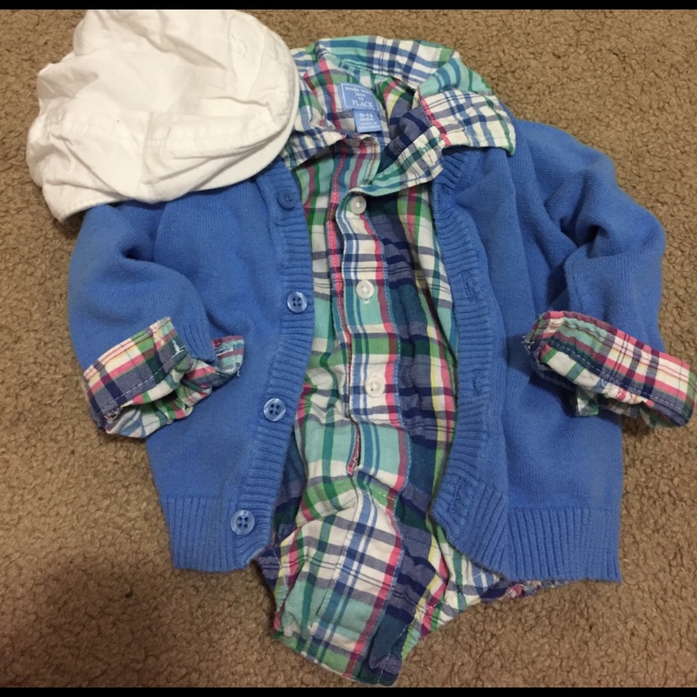 Dress shirt and hat and sweater