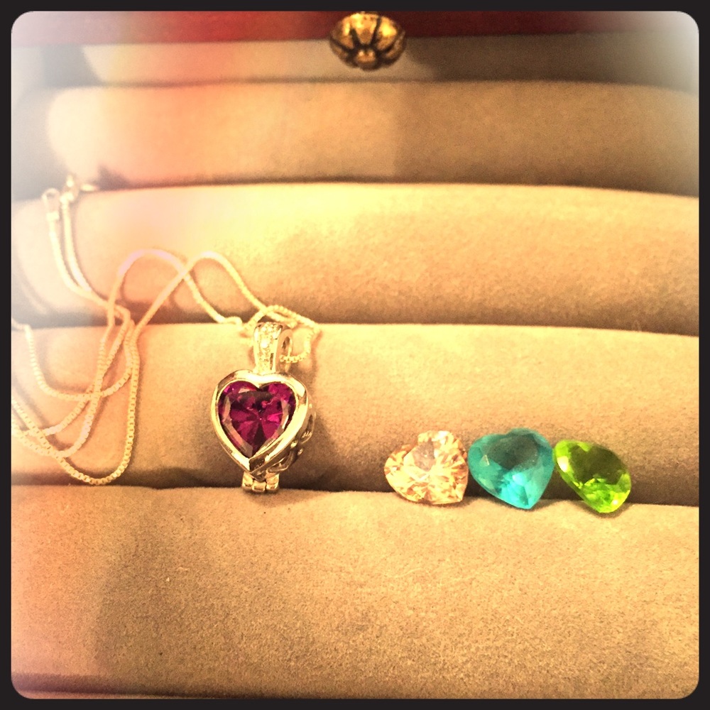 Heart Necklace with Interchangeable Stone Colors