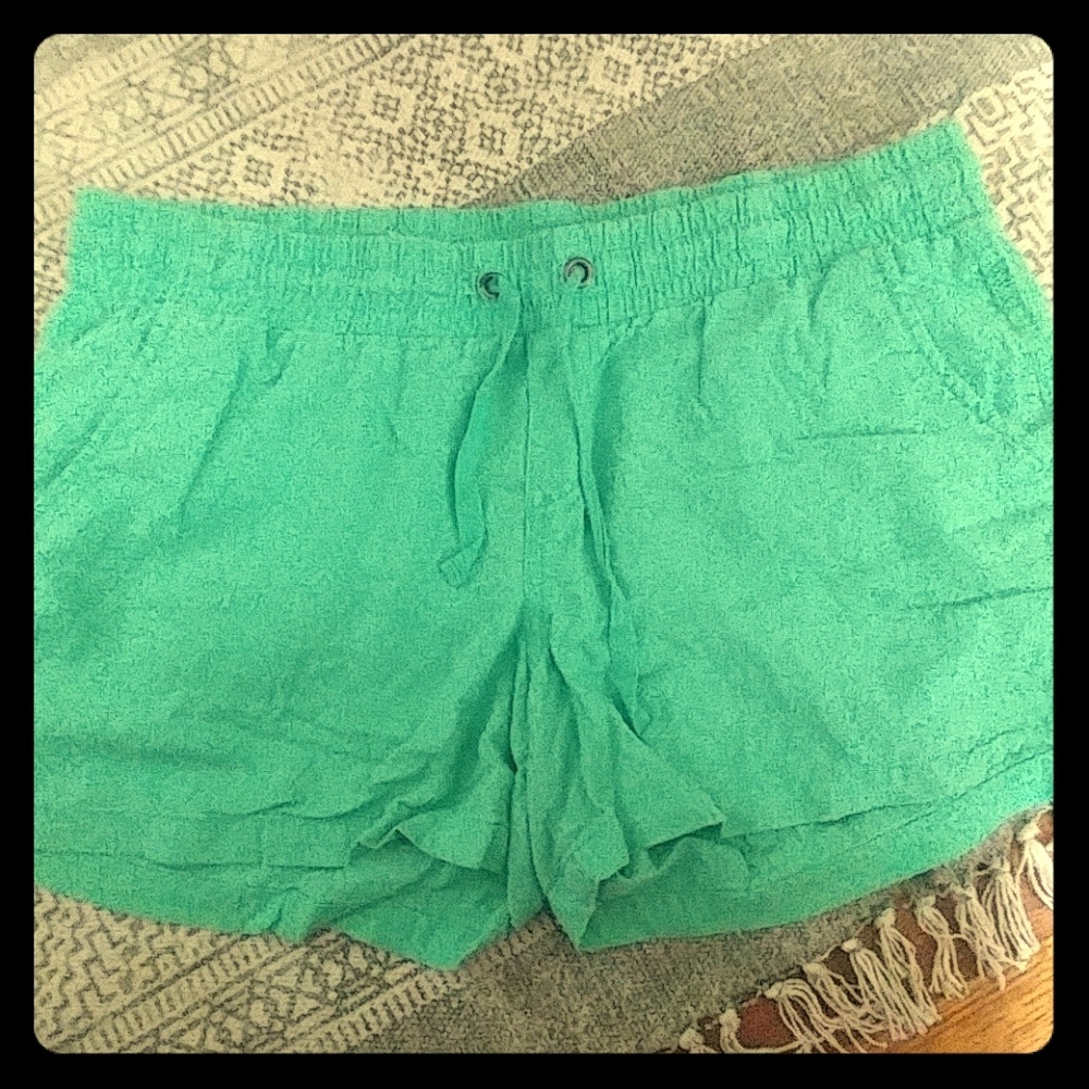 Mint green linen blend shorts