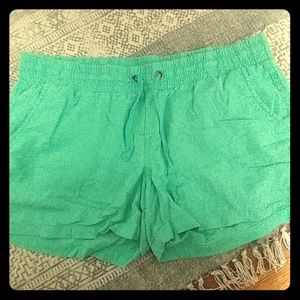 Mint green linen blend shorts