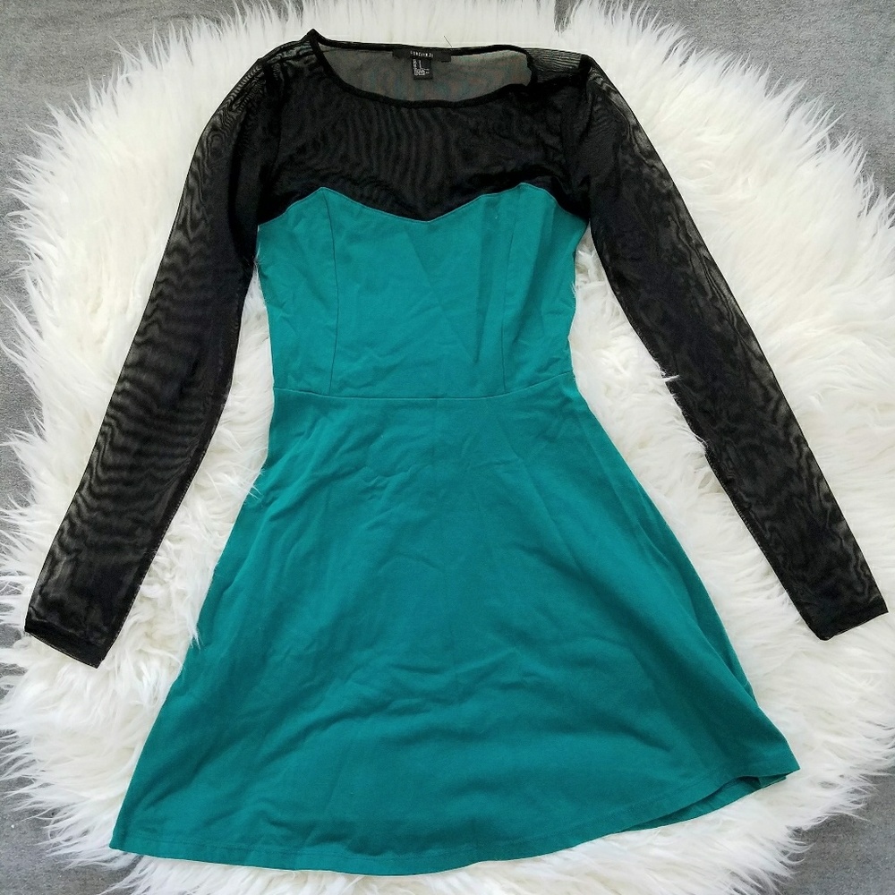 Teal sheer sleeved dress