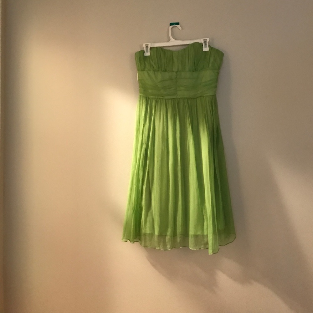 Strapless green chiffon dress