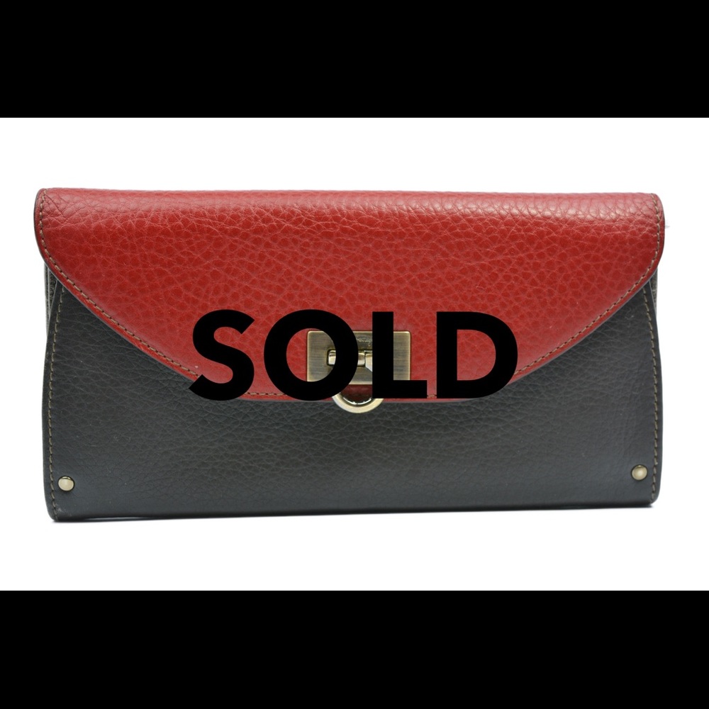 Ferragamo Silver Red Fold Lock Wallet