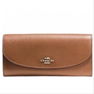 NWT COACH CROSSGRAIN LEATHER WALLET SADDLE $250