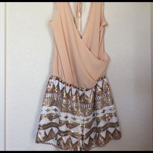 Boutique Peach and Sequin Tribal Print Romper