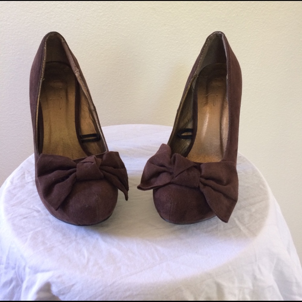 Brown Faux Suede Baby Doll Heels