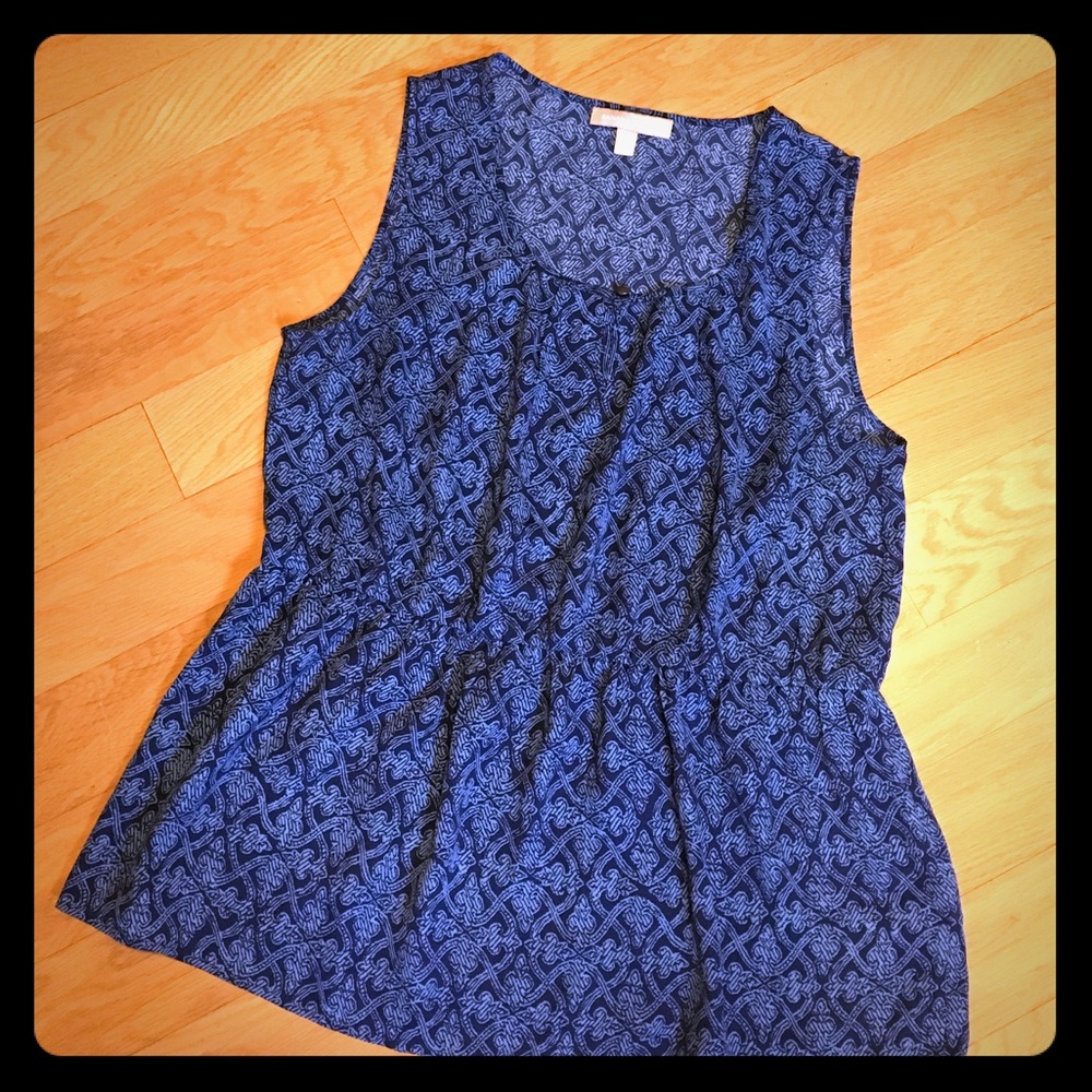 Banana Republic Sleeveless Peplum Top,Blue Pattern