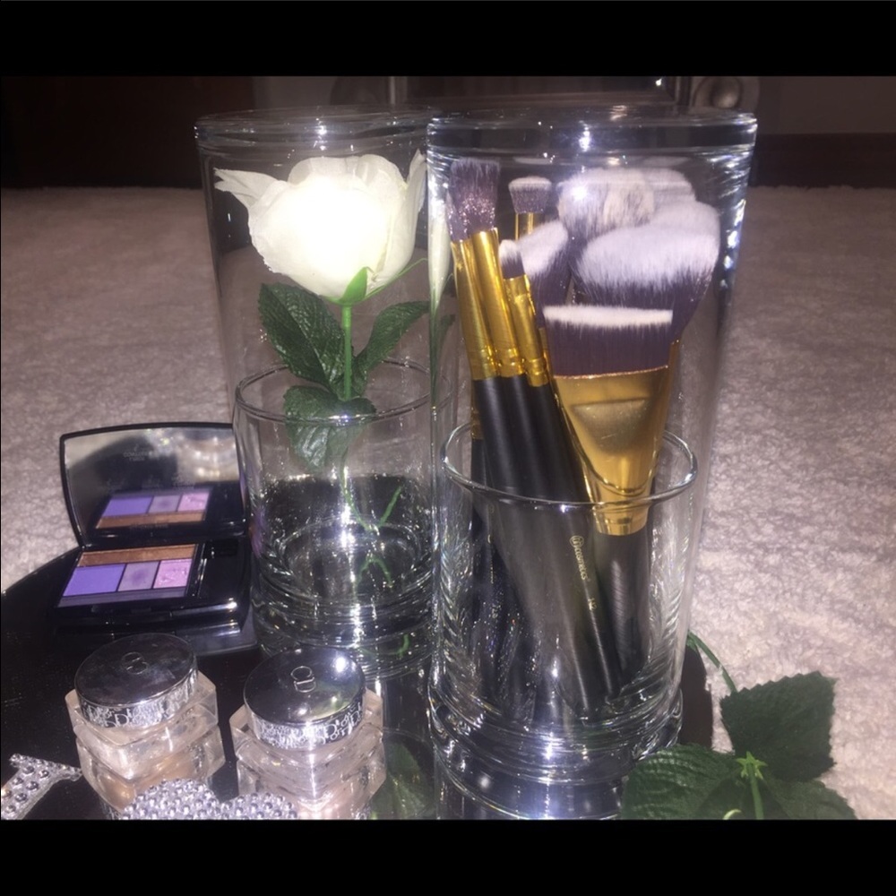 Set of (2) All Glass Brush Holders