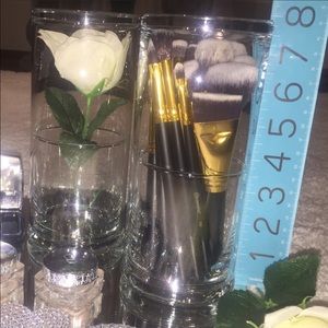 Set of (2) All Glass Brush Holders