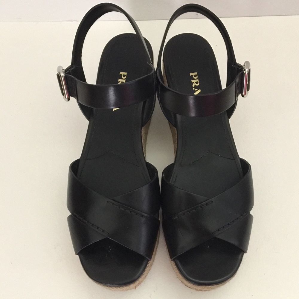 Prada Crisscross Platform Espadrille Sandal