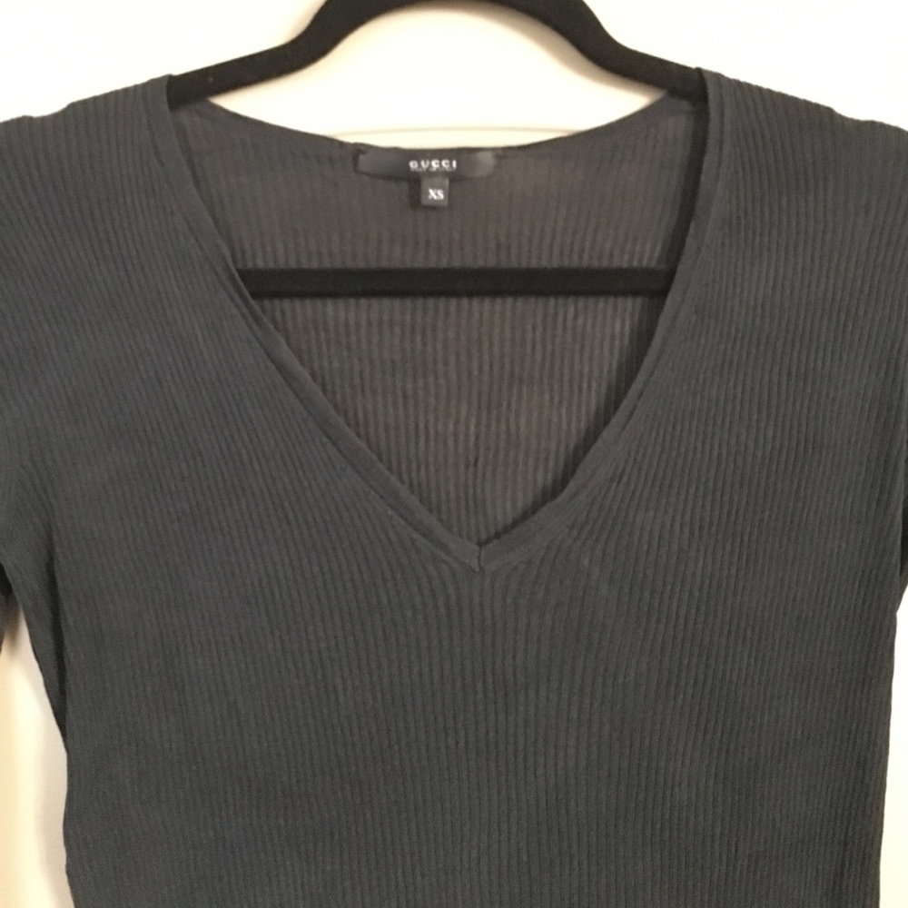 Gucci black long sleeve v neck 100% silk