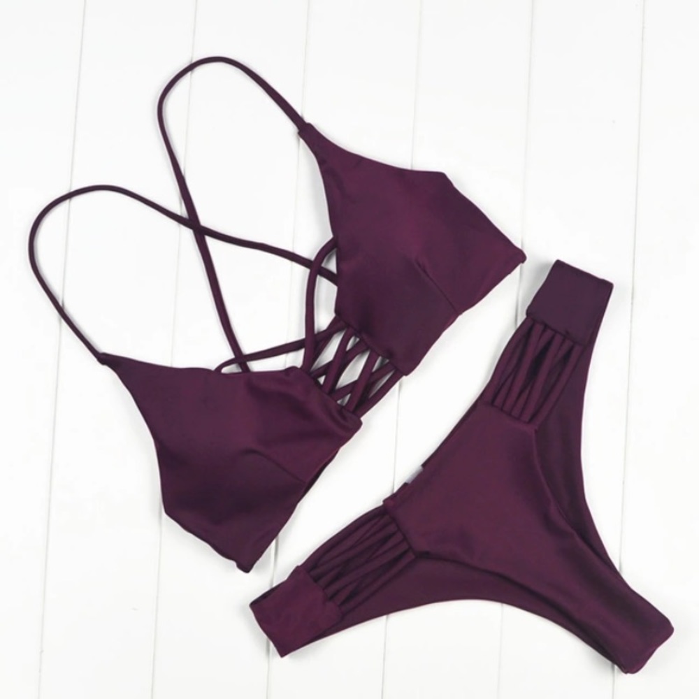 ❗️MOVING SALE❗️Burgundy Strappy Lace Up Bikini!