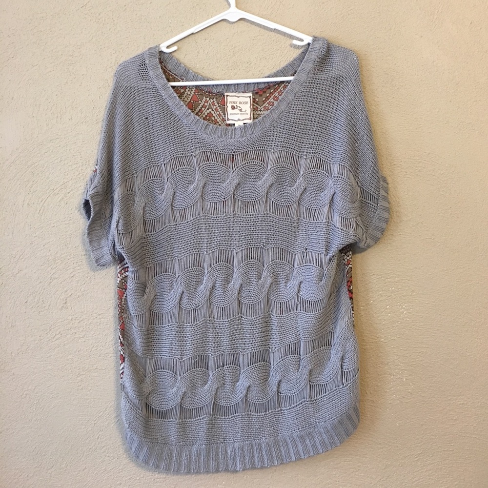 M Pink Rose short-sleeve knitted grey sweater