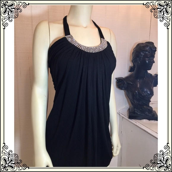 Jeweled Bling Black Halter Top with Rhinestones - Picture 1 of 5