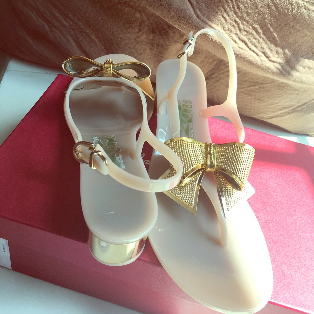 Sunshine Ferragamo Beige Patent Sandal