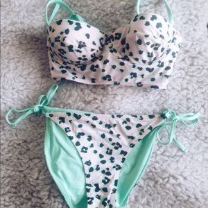 NWOT Reversible Mint Green/Cheetah Print Bikini