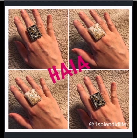 White Chunky Glitter Abalone Ring - Picture 4 of 7