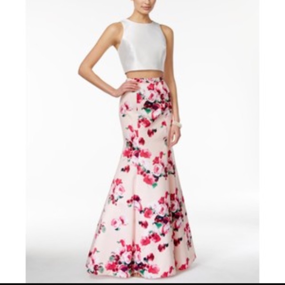 Xscape Floral Mermaid Two Piece Prom Dress