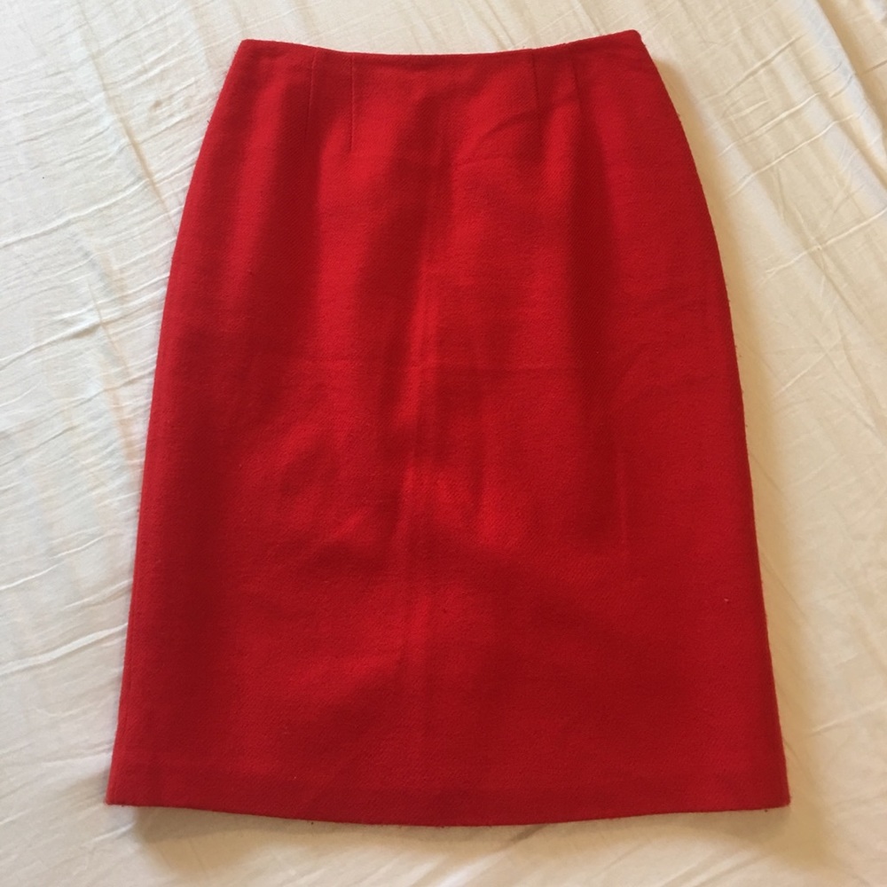 Tomato red wool pencil skirt