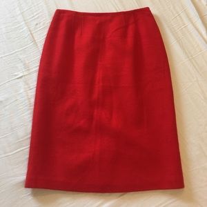 Tomato red wool pencil skirt