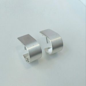 Brushed matte silver minimalist hoop earrings