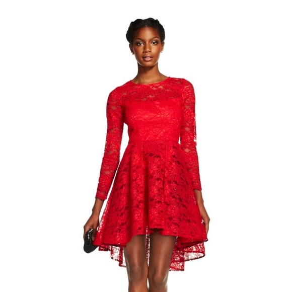 ABS Allen Schwartz Dresses & Skirts - ABS Artisanal Red Hi Low Lace Long Sleeve Dress