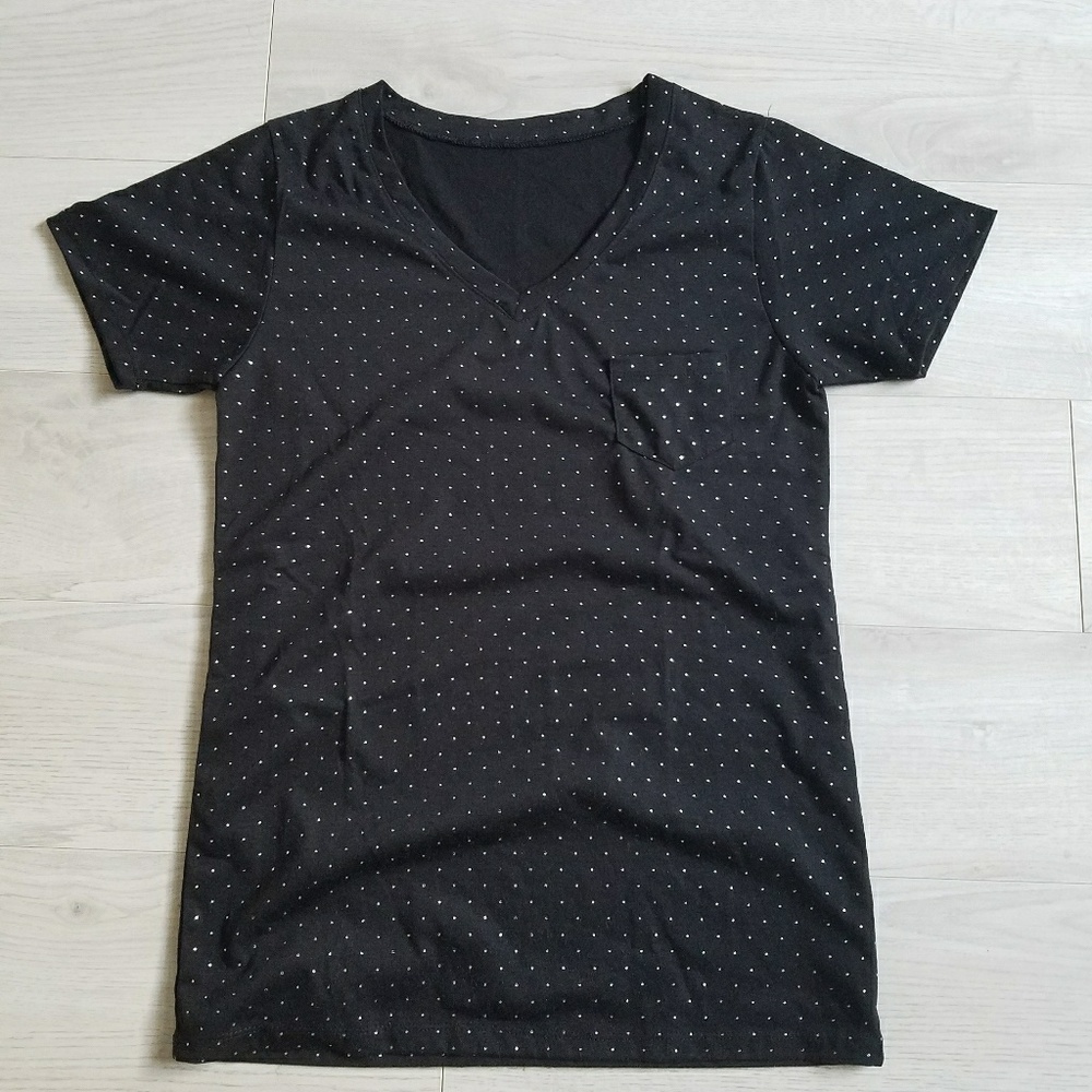 Black  v neck T shirt with tiny studs
