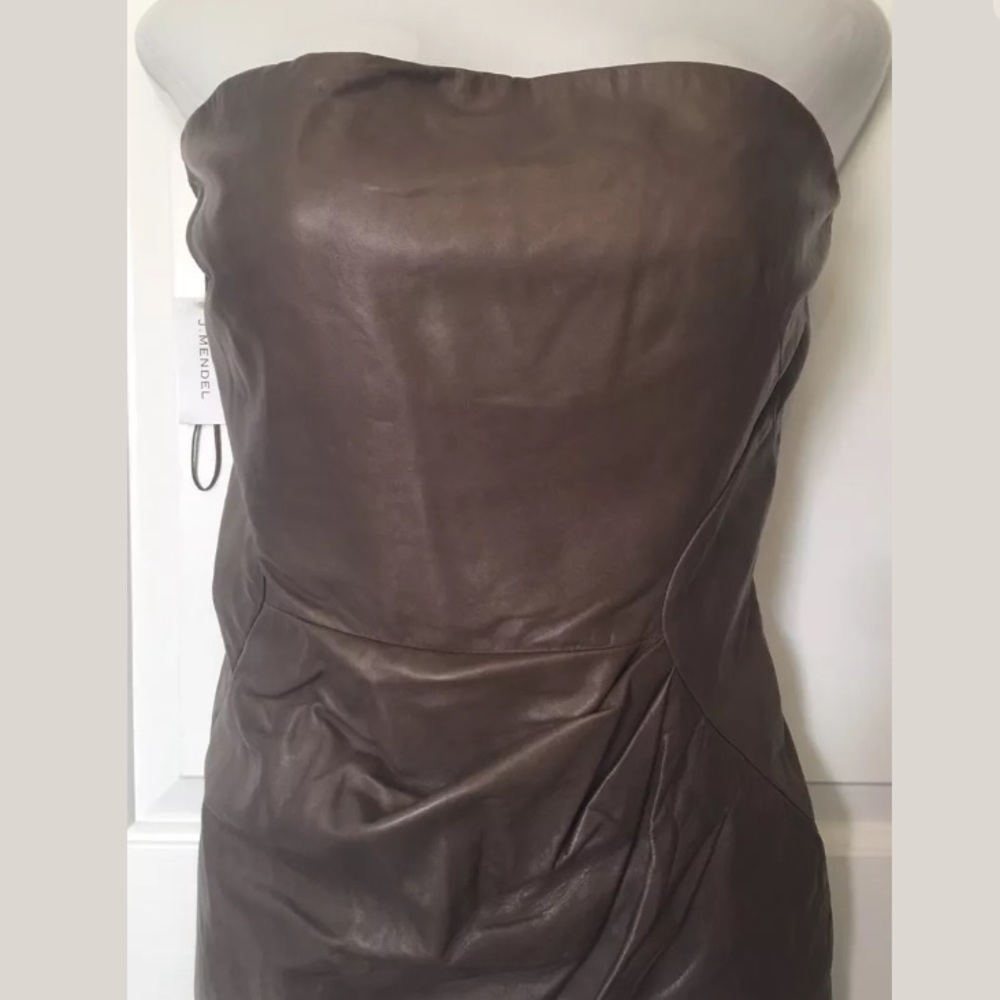 🆕👑 J. Mendel Vintage Designer Walnut Genuine Leather Strapless Classy Dress - Picture 2 of 8