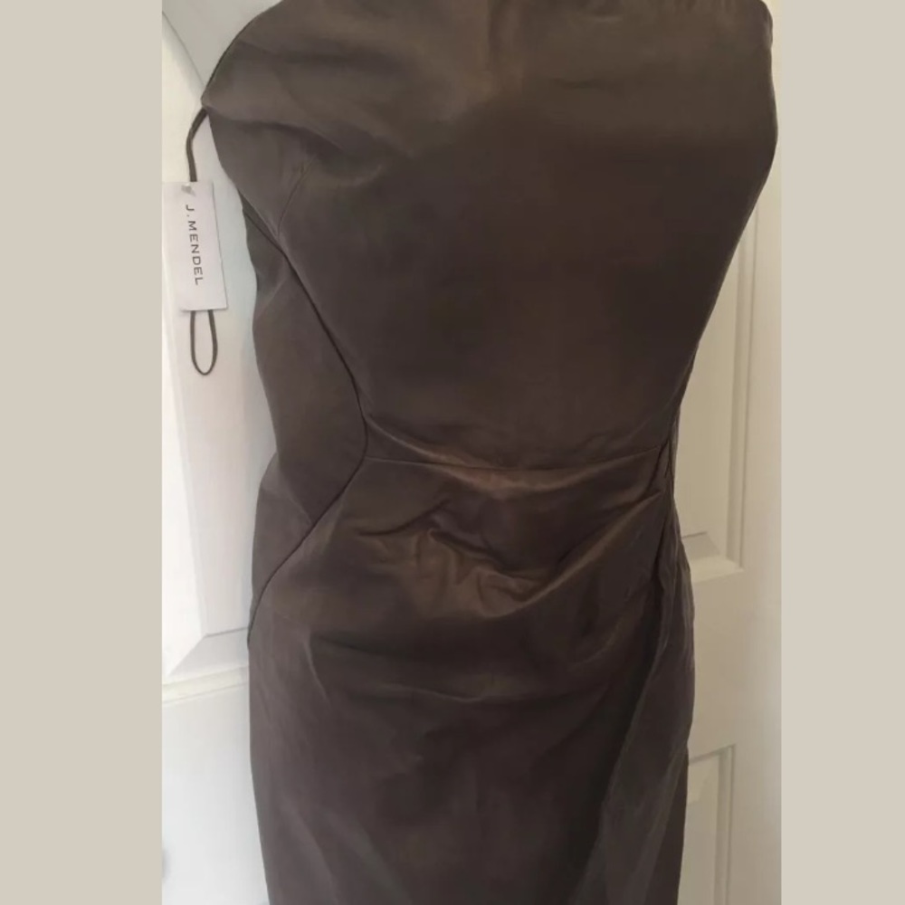 🆕👑 J. Mendel Vintage Designer Walnut Genuine Leather Strapless Classy Dress - Picture 3 of 8