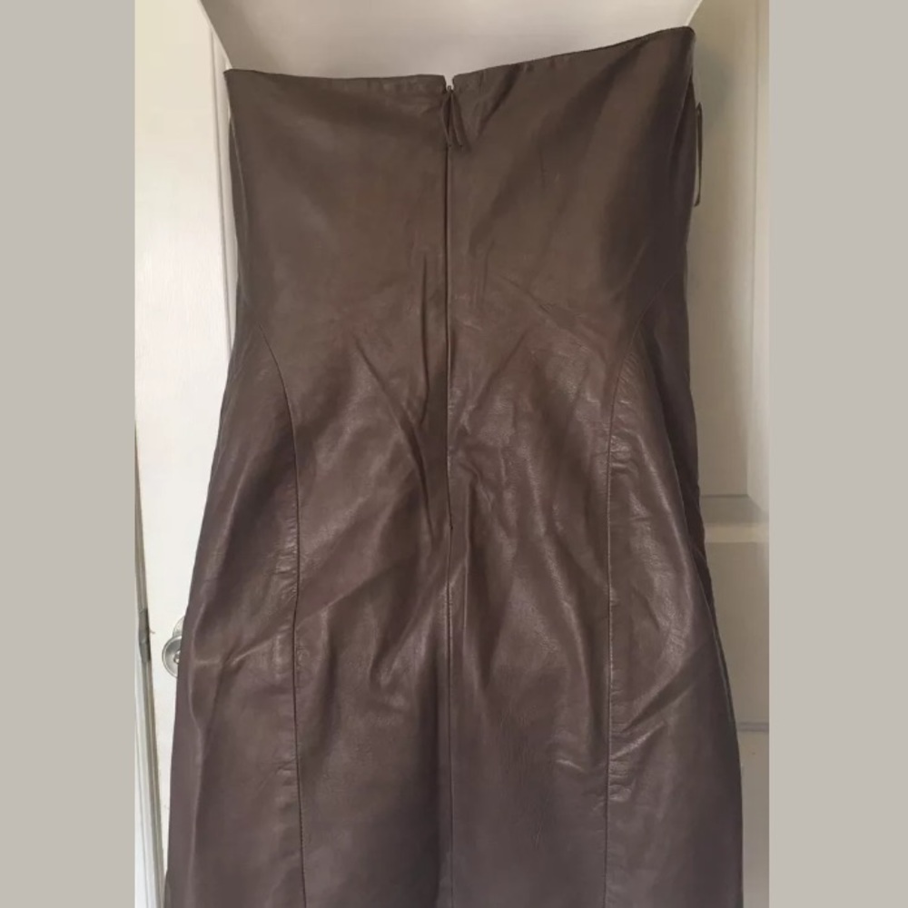 🆕👑 J. Mendel Vintage Designer Walnut Genuine Leather Strapless Classy Dress - Picture 5 of 8