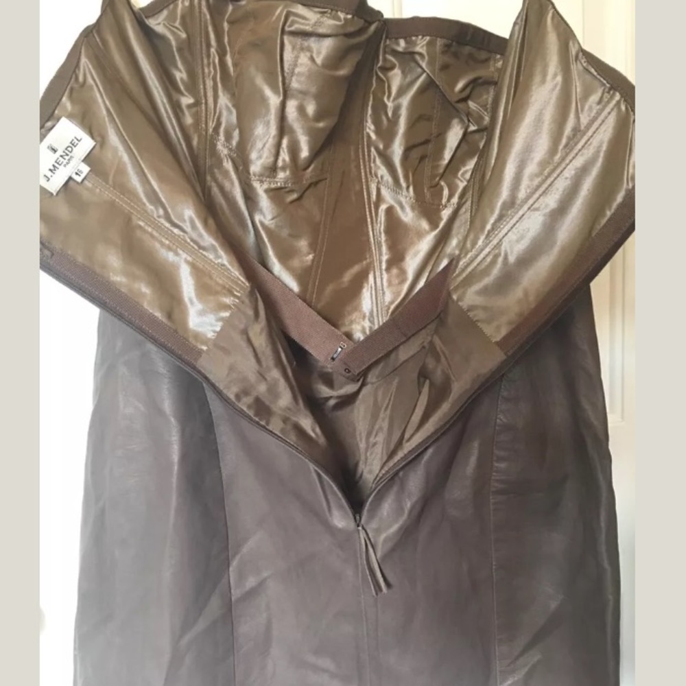 🆕👑 J. Mendel Vintage Designer Walnut Genuine Leather Strapless Classy Dress - Picture 6 of 8