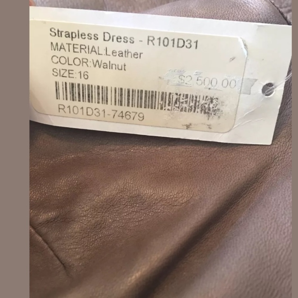 🆕👑 J. Mendel Vintage Designer Walnut Genuine Leather Strapless Classy Dress - Picture 8 of 8