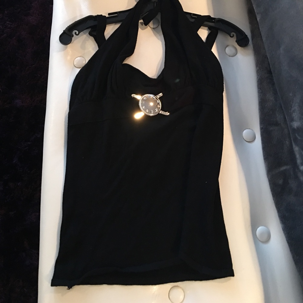 Kenar black halter top with silver detail