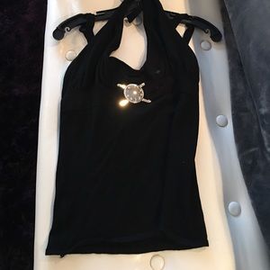 Kenar black halter top with silver detail
