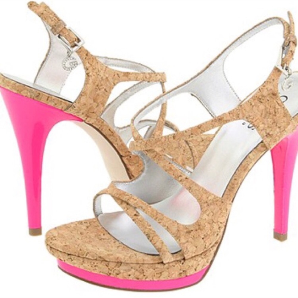 Guess "innocent" heels. Cork + Hot Pink