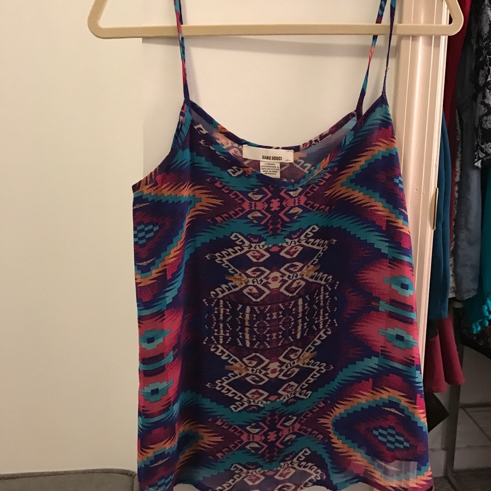 Multicolor Aztec print chiffon tank top