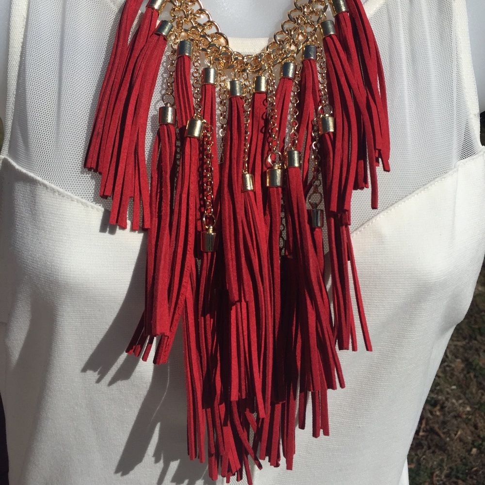 Red Tassel Necklace NWOT